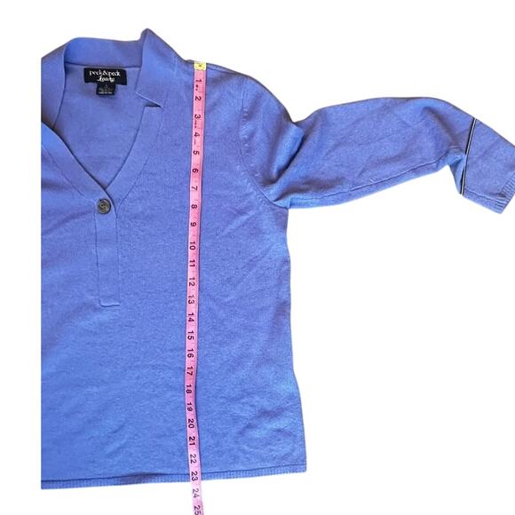 Peck & Peck Luxury 100% Cashmere Periwinkle Collared V-Neck Sweater Women’s L - Picture 5 of 6